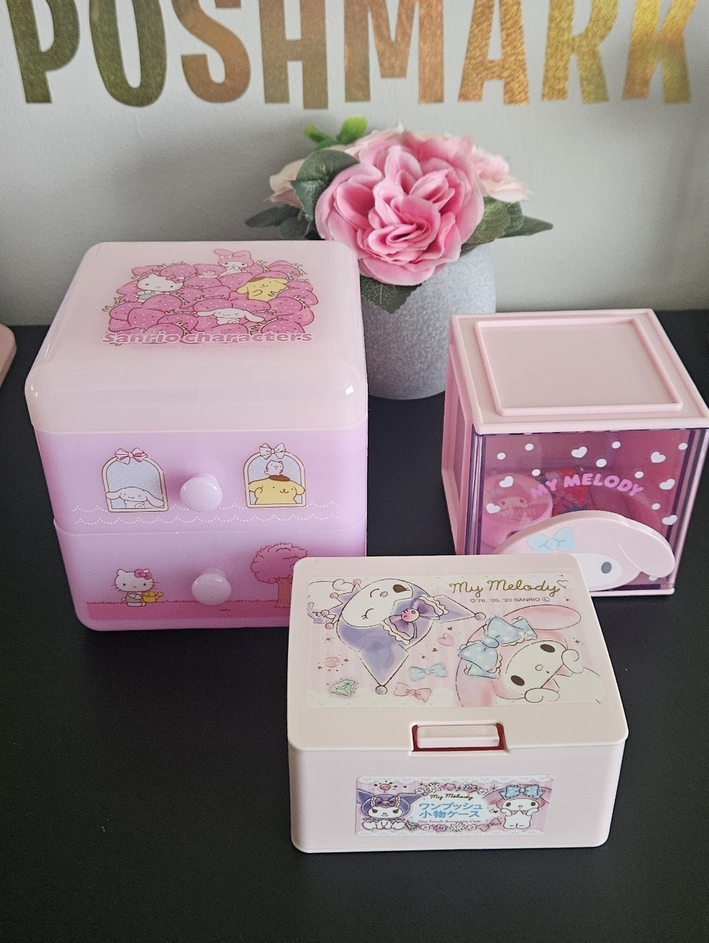 Sanrio Characters My Melody Pink Trinket Drawer Boxes Hello Kitty Pink Lot Of 3